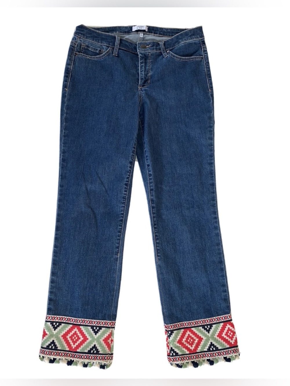 Crown & Ivy Women's Embroidered Hem Tassel hem Jeans Size 8